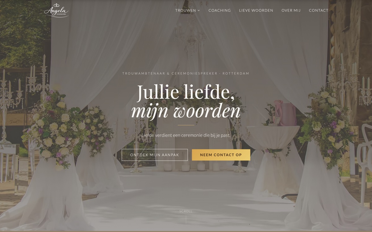 Angela Ceremonies, websiteontwerp door Haagse Brandmerk