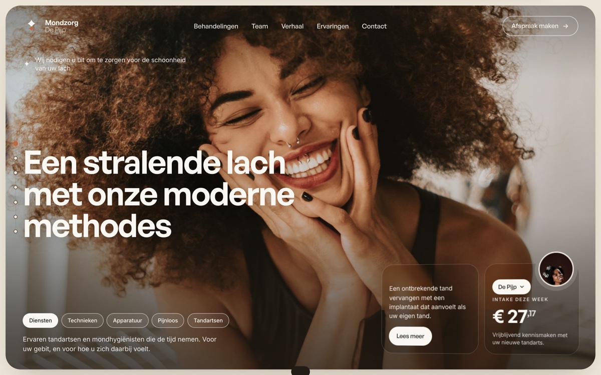 Mondzorg De Pijp: desktop-weergave