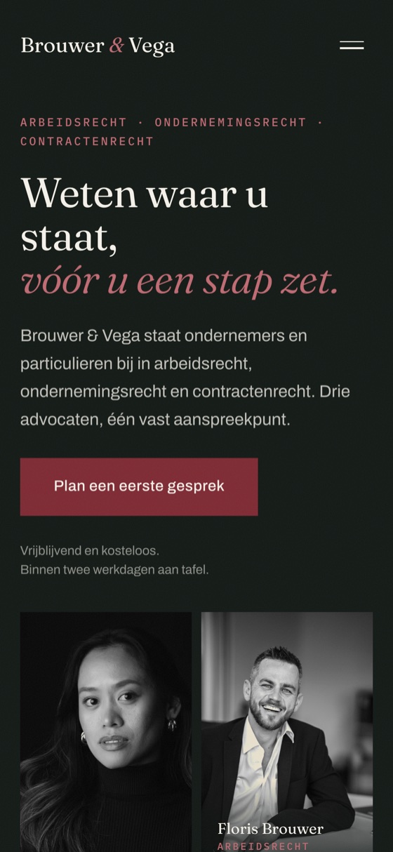 Brouwer & Vega Advocaten: mobiele weergave