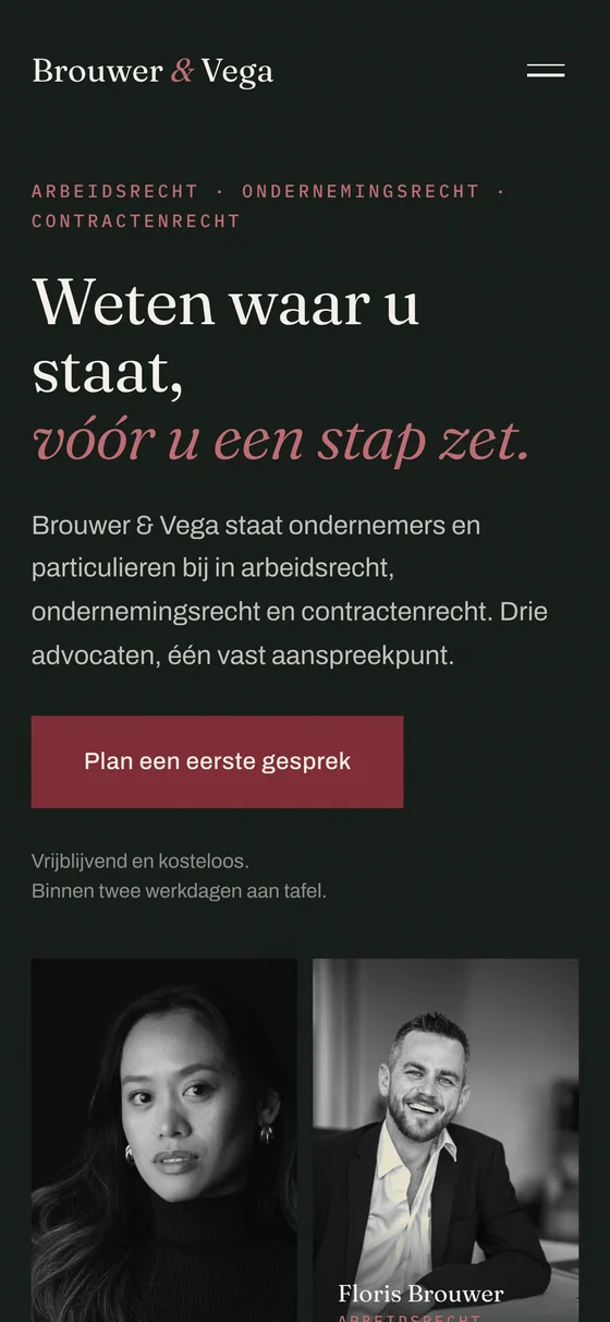 Brouwer & Vega Advocaten: mobiele weergave