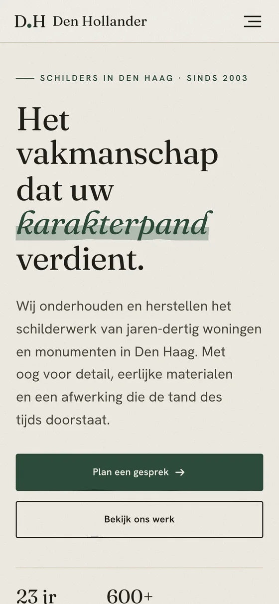 Den Hollander Schilderwerken: mobiele weergave
