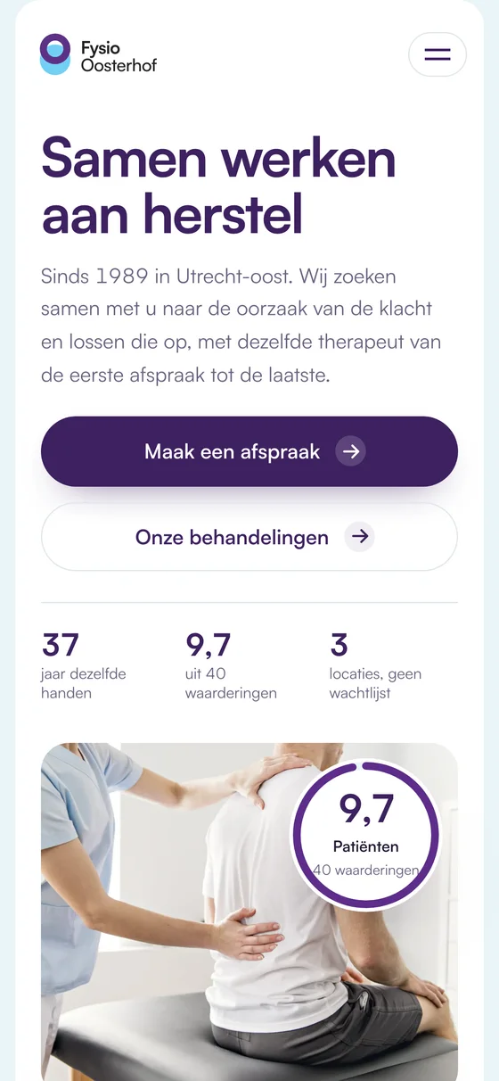 Fysio Oosterhof: mobiele weergave