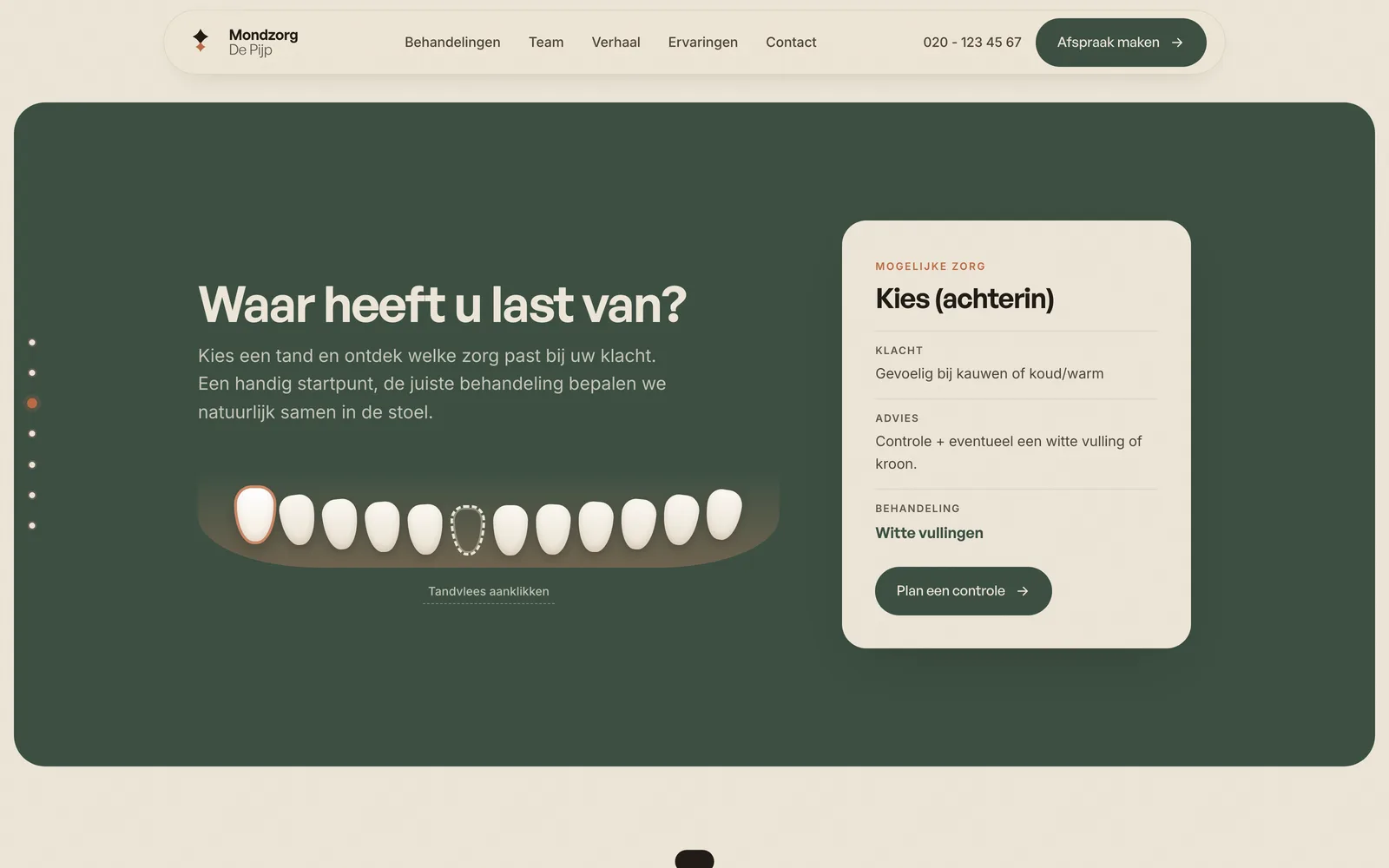 Waar heeft u last van? Kies een tand